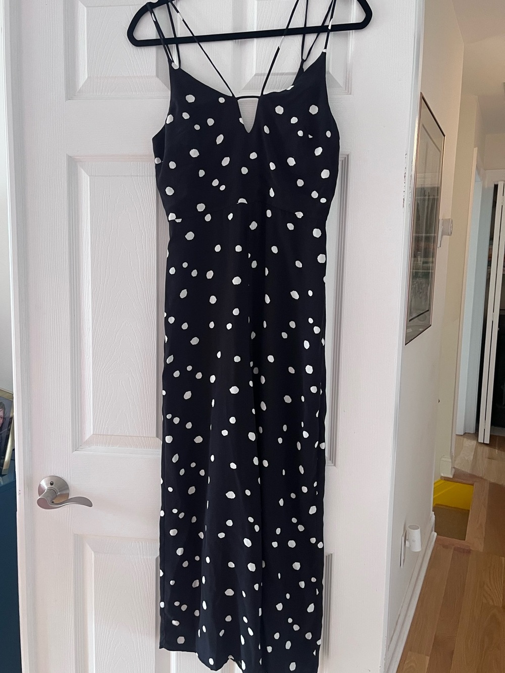 Topshop Black Polka Dot Jumpsuit with Double Spaghetti Straps, Size S